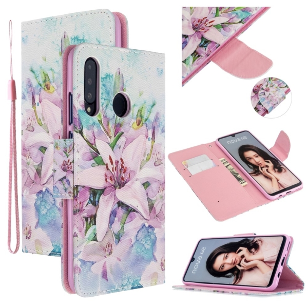 Huawei P30 Lite Pattern Wallet Case Cover flower pink purple
