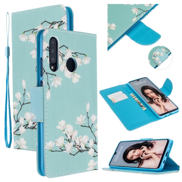 Huawei P30 Lite Pattern Wallet Case Cover flower green