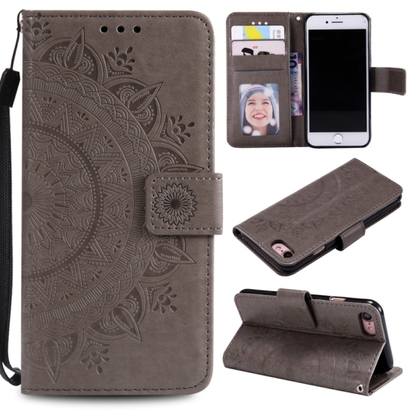 iPhone 7 8 se 2020 wallet case cover Grey Mandala flower
