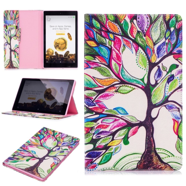 Wallet Stand Protective Tablet Case for Amazon Fire HD 10 (2015) (2017) - colourful tree