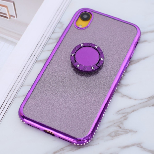 iphone XR glitter sparkle case with ring stand Purple